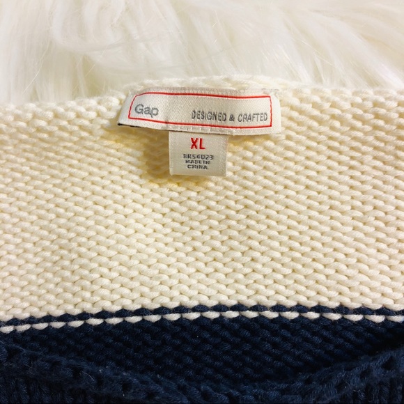 Gap chunky sweater XL navy blue white striped - Picture 3 of 6